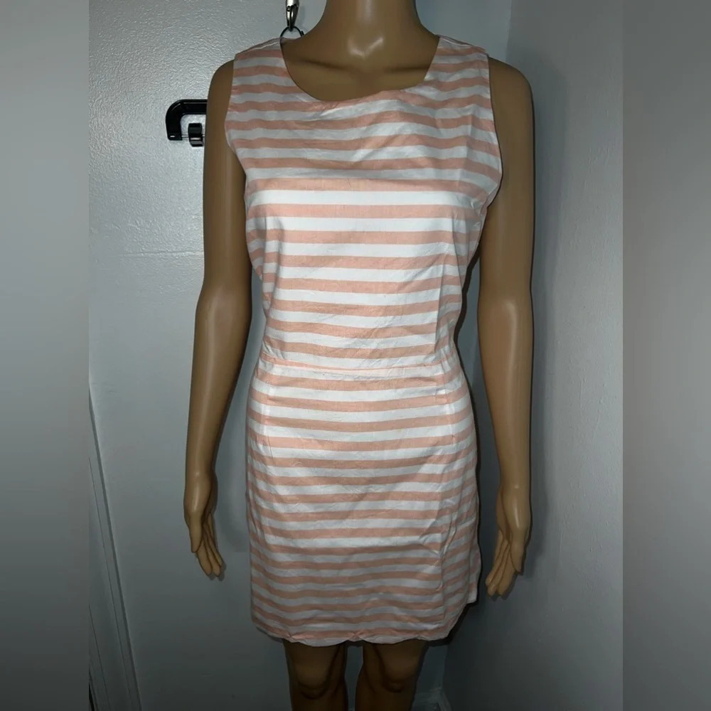 Naked Zebra ,L sleeveless peach & white striped mini with attached fabric belt